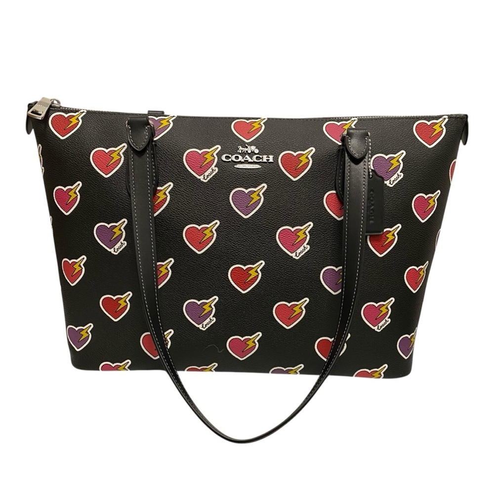 Coach Black/Pink/Purple Leather Hearts Tote Bag